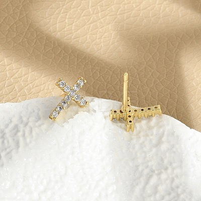 Brass Micro Pave Clear Cubic Zirconia Stud Earrings EJEW-R016-26G-18-1