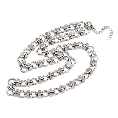 8MM 304 Stainless Steel Textured Ring Link Chain Necklaces NJEW-Z105-04P-03-1