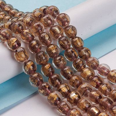 Handmade Gold Sand Lampwork Beads Strands LAMP-C010-01D-1