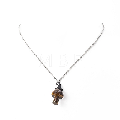 5Pcs 5 Style Natural Mixed Gemstone Mushroom with Witch Hat Pendant Necklaces Set NJEW-JN04198-1