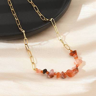 Natural Red Agate Chip Beaded Necklaces NJEW-C070-04G-01-1