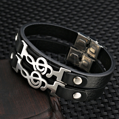 304 Stainless Steel Musical Note Link Bracelet MUSI-PW0001-34-1