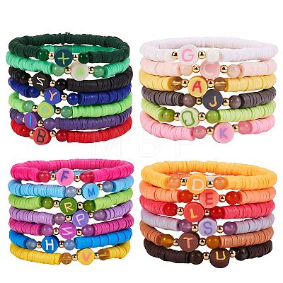 Handmade Polymer Clay Alphabet & Heishi Beads Stackable Stretch Bracelets Set BJEW-SZ0002-10-1