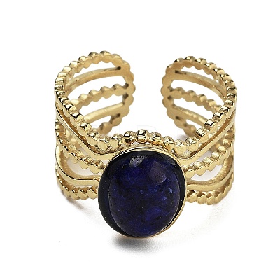 Oval Natural Lapis Lazuli Finger Rings RJEW-N046-07G-08-1