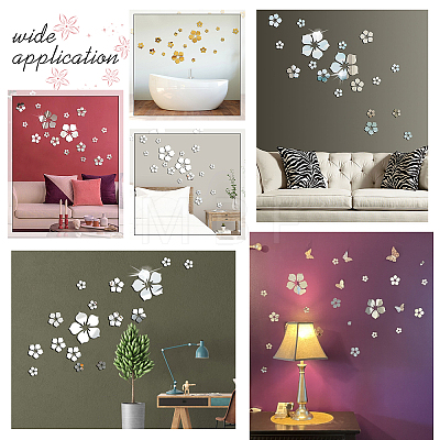   2Sets 2 Colors 3D Flower Acrylic Mirrors Wall Stickers DIY-PH0005-64-1
