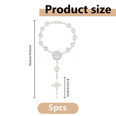 5Pcs Alloy & Glass & Imitation Pearl Charm Bracelets BJEW-DC0001-29-1