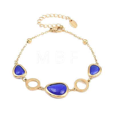 304 Stainless Steel & Glass Imitation Cat Eye Link Bracelets BJEW-D460-11G-1