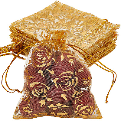 100Pcs Rose Printed Organza Bags OP-SP0001-06B-1