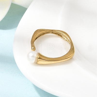 304 Stainless Steel with Imitation Pearl Cuff Open Rings for Women RJEW-Z144-01G-02-1