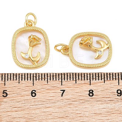 Brass Micro Pave Clear Cubic Zirconia with White Shell Pendants CU-CBA9482-02G-02-1