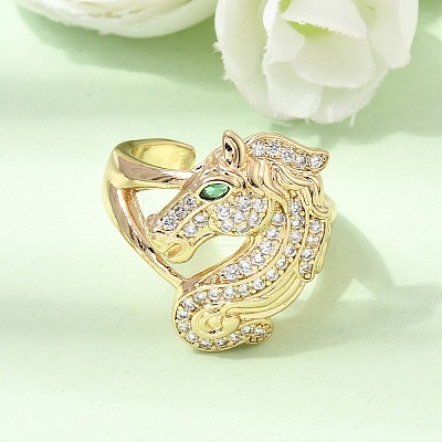 Brass Micro Pave Cubic Zirconia Cuff Open Rings for Women RJEW-F216-02G-1