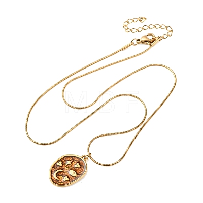 Brass Enamel Pendant 304 Stainless Steel Round Snake Chain Necklaces for Women KK-CBA3D94-01B-G-1