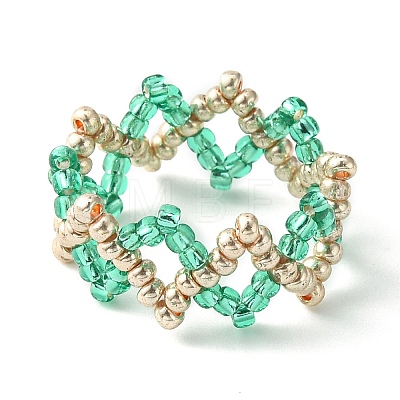 Glass Seed Braided Beaded Wave Finger Ring RJEW-MZ00011-1