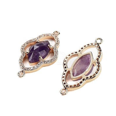 Natural Amethyst Faceted Connector Charms G-B081-01G-01-1