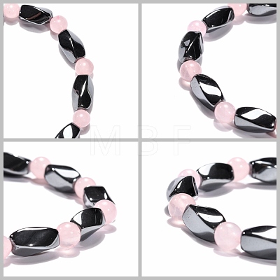 Round Natural Rose Quartz Stretch Bracelets BJEW-G072-3-1