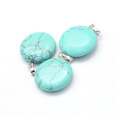 Flat Round Dyed Synthetic Turquoise Pendants G-Q370-20-1