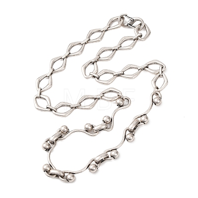 Vintage 304 Stainless Steel Rhombus Link Mixed Chain Necklaces NJEW-C115-08AS-1