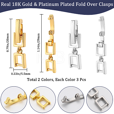 Beebeecraft 6Pcs 2 Colors Brass Fold Over Clasps KK-BBC0013-50-1