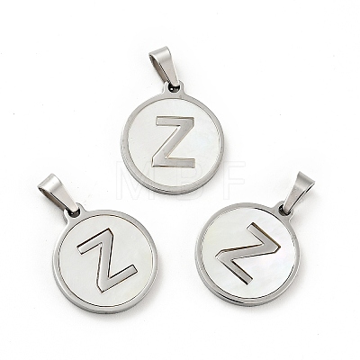 304 Stainless Steel with White Shell Pendants STAS-G268-01-P-1