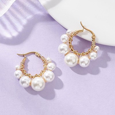 Shell Pearl Round Hoop Earrings EJEW-TA00785-1