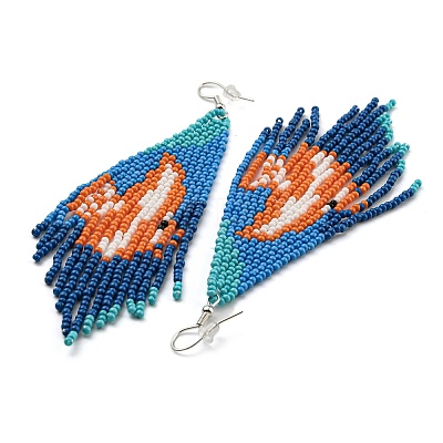 Boho Summper Beach Seed Bead Sea Animal Tassel Earrings EJEW-Q380-02B-1