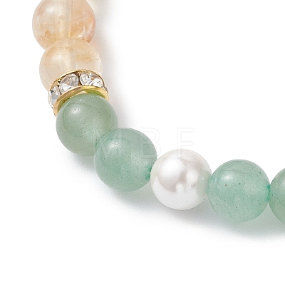 3Pcs Natural Mixed Gemstone and Shell Pearl Round Beads Stretch Bracelets for Women BJEW-JB12229-1