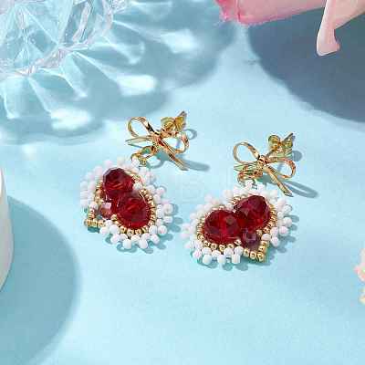 Handmade Glass Seed Beads Heart Stud Earrings EJEW-MZ00291-02-1