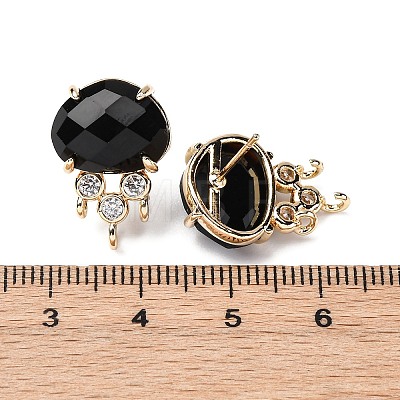 Brass Micro Pave Cubic Zirconia Stud Earring Findings with Natural Black Obsidian KK-Z096-05G-14-1