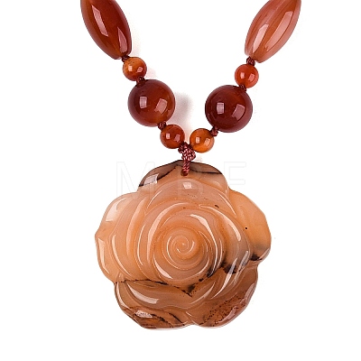 Natural Carnelian Flower Pendant Necklaces NJEW-N064-08E-1