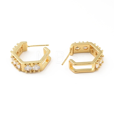 Clear Cubic Zirconia Hexagon Stud Earrings EJEW-C035-05G-1