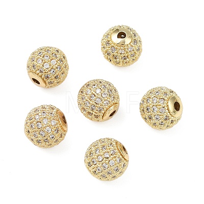Round Brass Micro Pave Cubic Zirconia Beads ZIRC-N016-01G-10mm-1