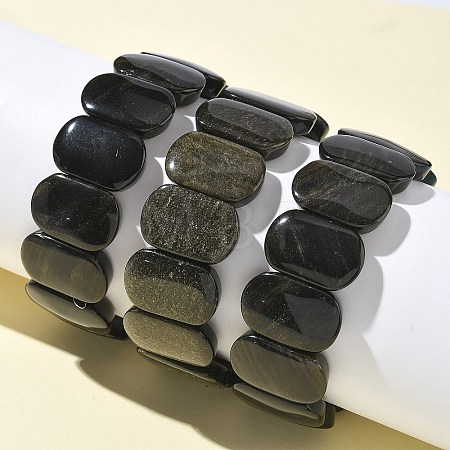 Natural Golden Sheen Obsidian Beads Stretch Bracelets for Women Men BJEW-I323-02N-1