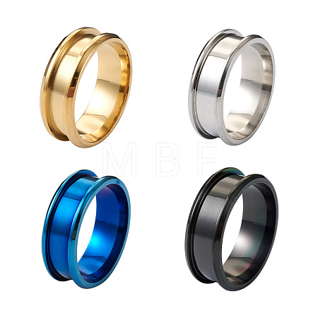 4 Colors Stainless Steel Grooved Finger Ring Settings STAS-TA0001-26E-1