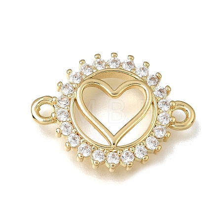 Brass Pave Clear Cubic Zirconia Ring Connector Charms KK-E802-10G-B-1