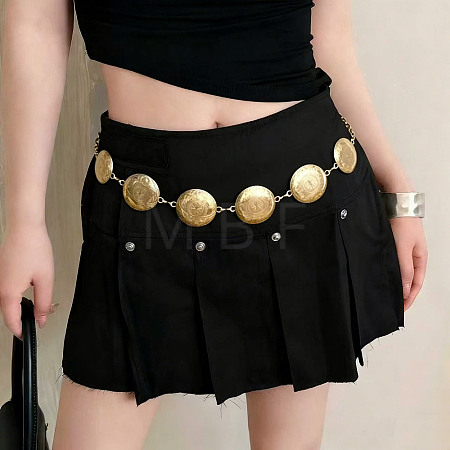Boho Vintage Alloy Floral Embossed Coin Link Waist Chains for Women WGD4B54-02-1