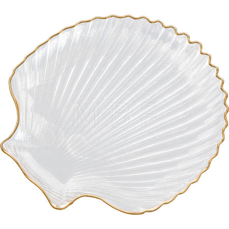 1Pc Ocean Series Transparent Gold Rim Glass Jewelry Plates AJEW-SC0002-79C-1