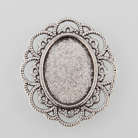 Tibetan Style Alloy Flower Tray Cabochon Settings X-TIBE-M021-07AS-1