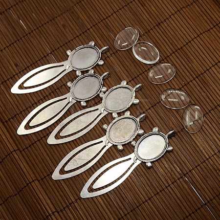 25x18mm Oval Glass Cabochon Cover for Antique Silver DIY Alloy Portrait Bookmark Making DIY-X0121-AS-NR-1