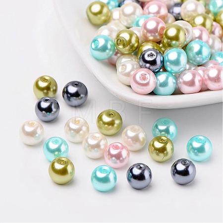 Pastel Mix Pearlized Glass Pearl Beads HY-X006-8mm-12-1