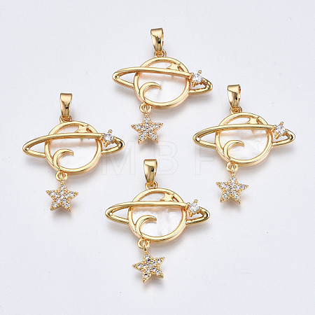 Brass Micro Pave Clear Cubic Zirconia Pendants X-KK-Q277-015-NF-1