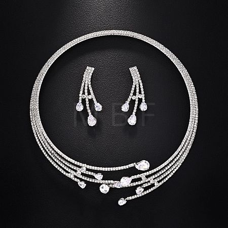 Alloy & Rhinestone Teardrop Earrings & Multi Layer Necklaces Sets for Women WG6BF78-01-1