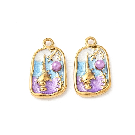 304 Stainless Steel Enamel Shell Shape Pendants STAS-I346-05G-05-1