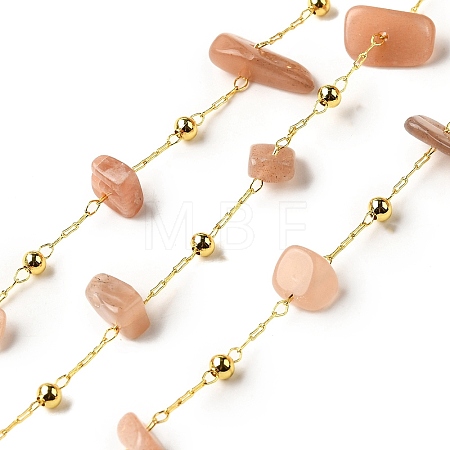 Handmade Natural Sunstone Chip Beaded Chains CHC-F020-09G-06-1