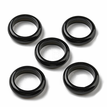 Natural Obsidian Plain Band Ring for Women RJEW-P044-01B-10-1