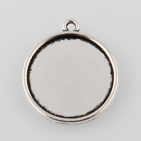 Tibetan Style Antique Silver Alloy Flat Round Pendant Cabochon Settings X-TIBEP-M022-44AS-1