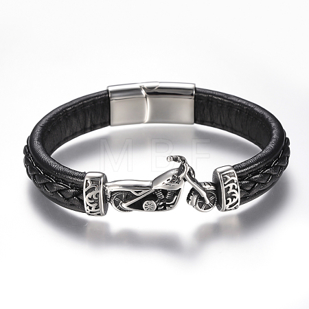 Men's Braided Leather Cord Bracelets BJEW-H559-10G-1