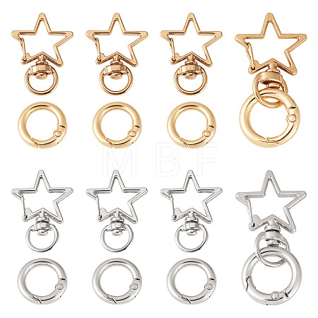 10Pcs 2 Colors Star Alloy Swivel Snap Hook Clasps & 10Pcs 2 Colors Alloy Spring Gate Rings Findings Kits FIND-TADJ0001-24-1