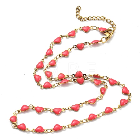 Ion Plating(IP) Golden 304 Stainless Steel Heart Link Chain Necklaces NJEW-E098-02G-05-1