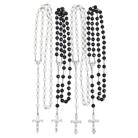 4Pcs 2 Colors ABS Plastic Imitation Pearl Rosary Bead Necklaces Set NJEW-DC0001-04-1