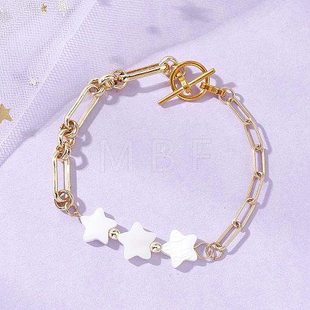 Natural Freshwater Shell Star Beads Link Bracelets BJEW-JB13408-1